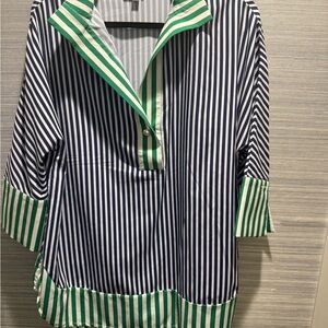 Tuckernuck Navy and Green Striped Top